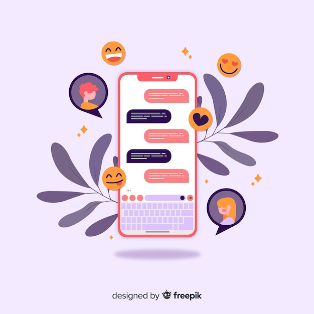 Free Vector dating app concept with chat and emojis