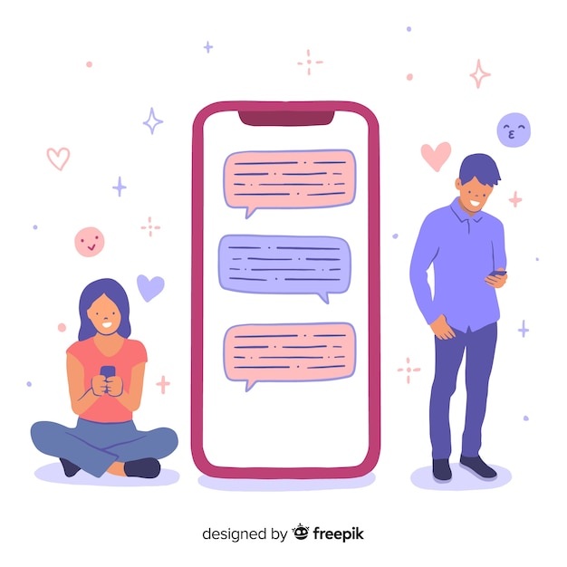 Free Vector dating app concept with girl and boy characters  