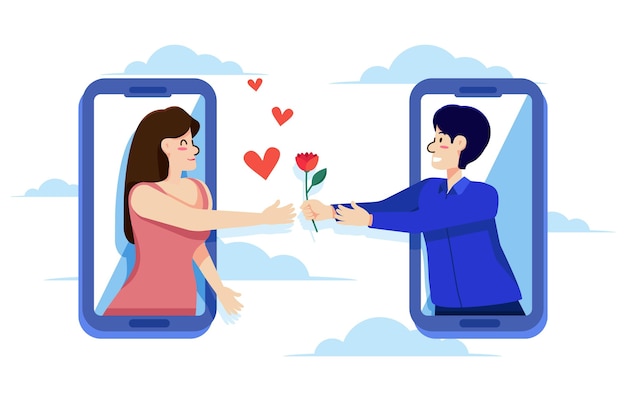 Dating app concept with man offering rose