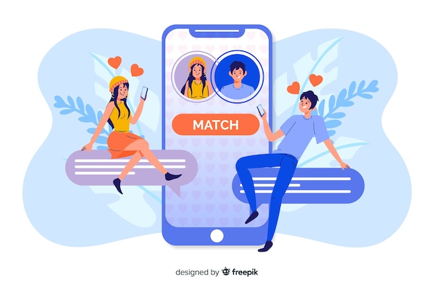 Dating app concept with match sign