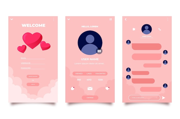 Free vector dating app interface collection