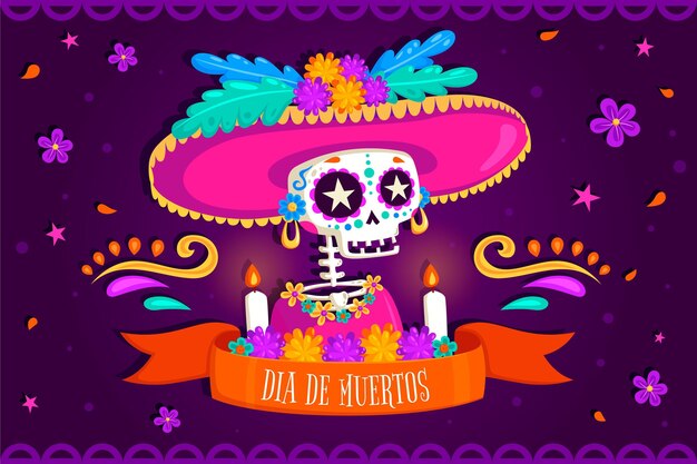 Day of the dead background with skeleton