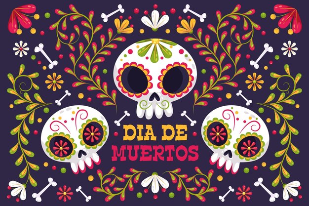 Day of the dead background with skulls