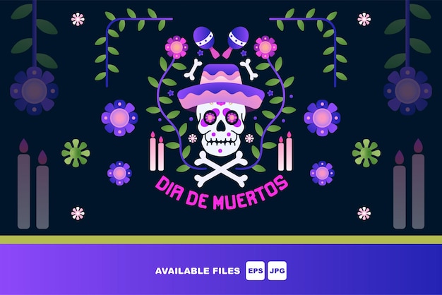 Free Vector day of dead, dia de los muertos, flat vector illustrations set. sugar mexican skulls,