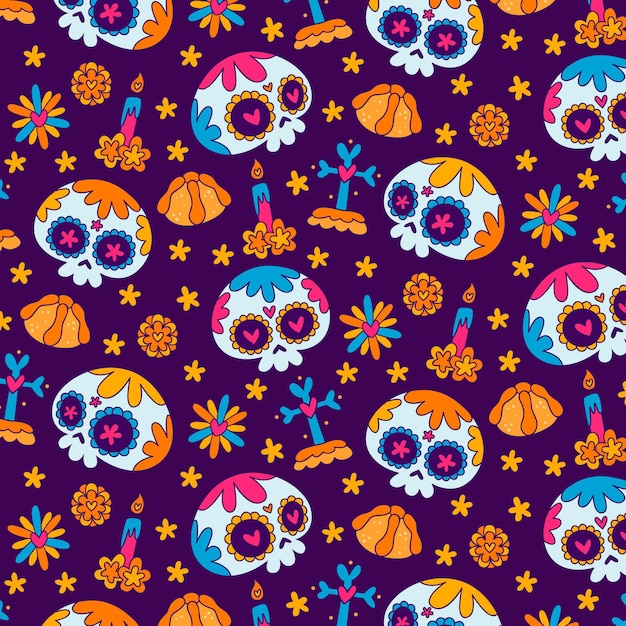 Day of the dead pattern hand drawn design