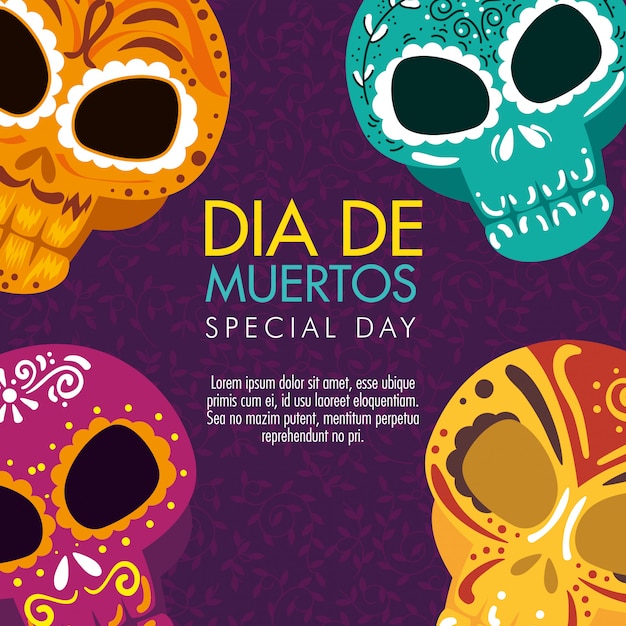 Day of the dead skulls with ornamental decoration