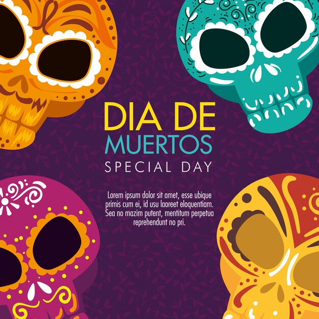 Day of the dead skulls with ornamental decoration