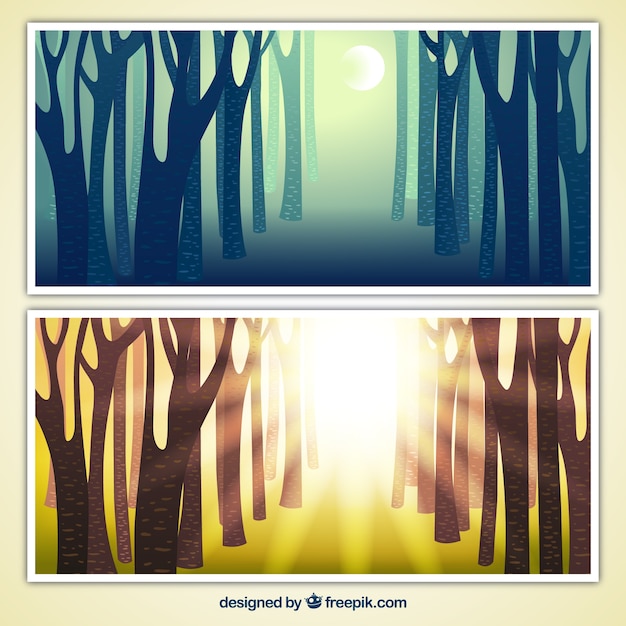 Free Vector day and night forest banners