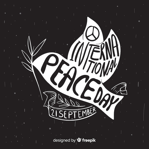 Free vector day of peace composition with hand drawn white dove