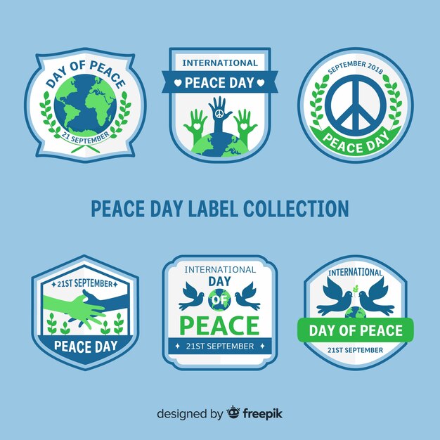 Day of peace label collection with flat design