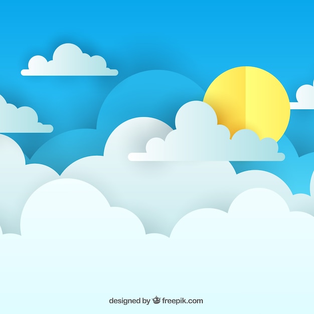 Day sky background with clouds in paper texture