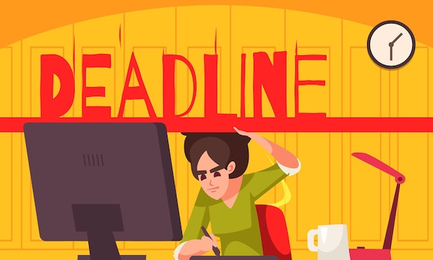 Free Vector deadline cartoon concept with stressed women in office vector illustration vector illustration