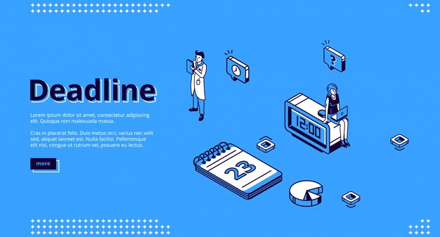 Deadline, time management isometric landing page