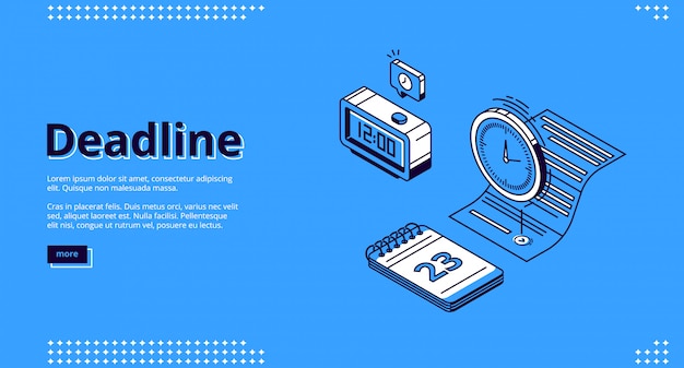 Deadline, time management isometric landing page