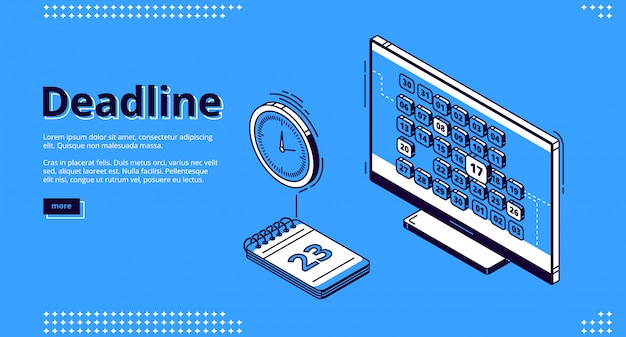 Deadline, time management isometric landing page