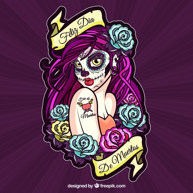 Deads' day background with catrina illustration