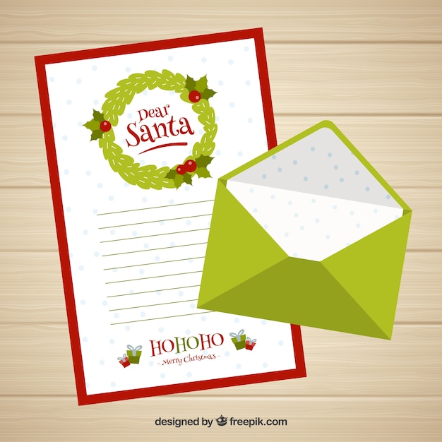 Dear santa letter template with a green envelope