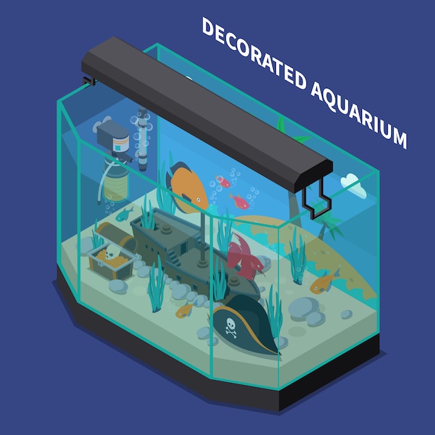 Free Vector decorated aquarium isometric composition