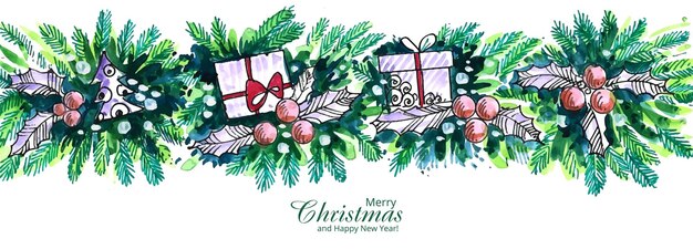 Decorated christmas wreath holiday card banner background