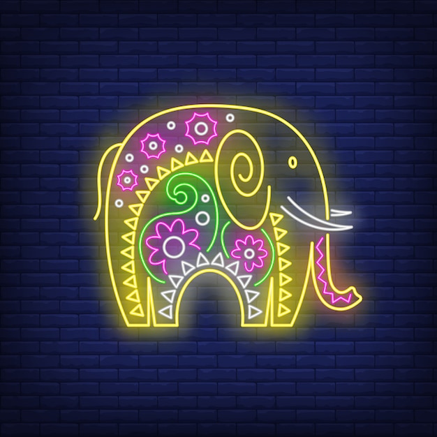 Free Vector decorated indian elephant neon sign