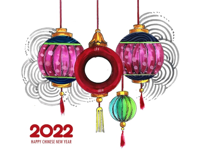 Free Vector decorative 2022 chinese new year for lantern greeting card background