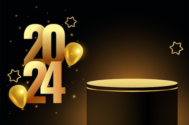 Free Vector decorative 2024 golden lettering background with empty podium stand vector