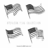 Free vector decorative american flags in hand-drawn style