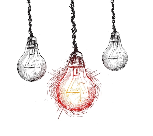 Free vector decorative antique style hanging filament light bulbs hand drawn sketch vector illustration