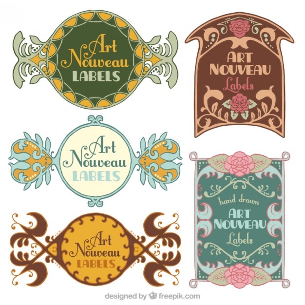 Free Vector decorative art nouveau labels pack