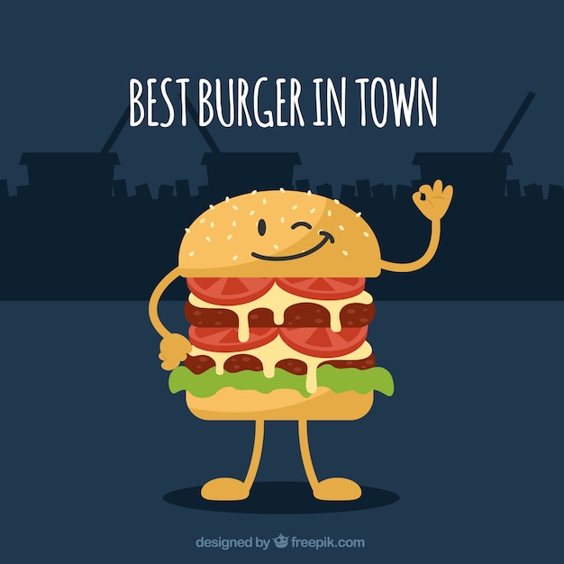 Decorative background with funny hamburger character