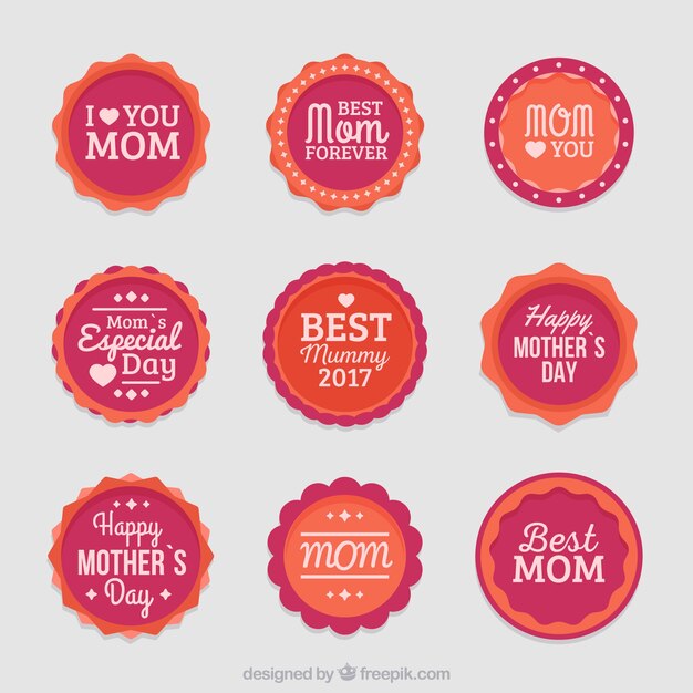 Decorative badges with orange details for mother's day