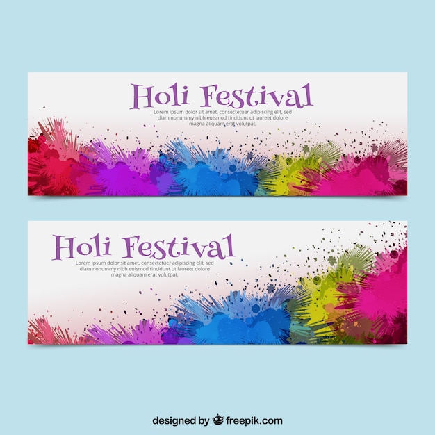 Free vector decorative banners with colored stains for holi festival