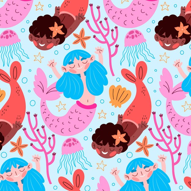 Decorative beautiful mermaids pattern