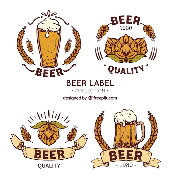 Decorative beer labels in hand-drawn style