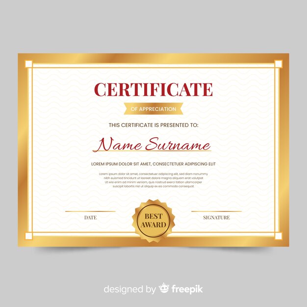 Decorative certificate template with golden elements