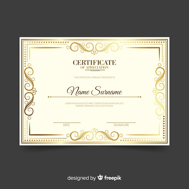 Decorative certificate template with golden elements