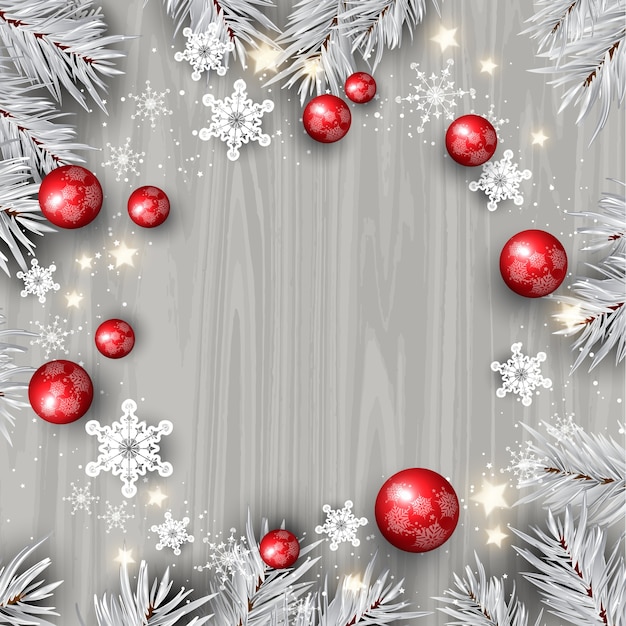 Decorative Christmas background with decorations on a wooden texture