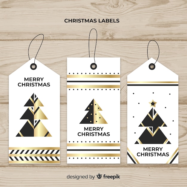 Free Vector decorative christmas label collection with black and gold