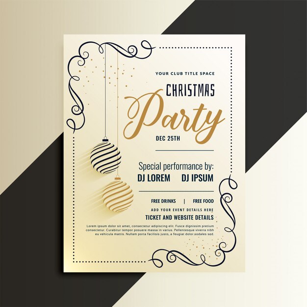 Decorative christmas party flyer with creative xmas ball