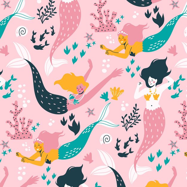 Decorative cute mermaid pattern