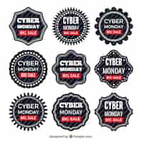 Free vector decorative cyber monday labels with striped backgrounds