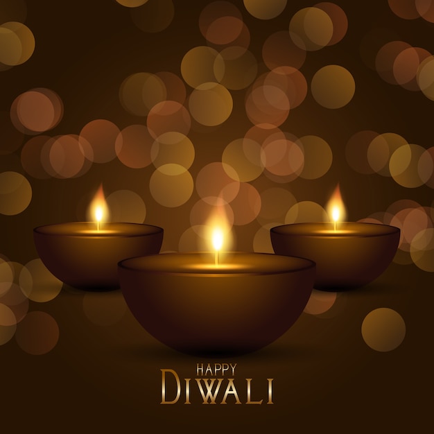 Free Vector decorative diwali background with oil lamps and bokeh lights design