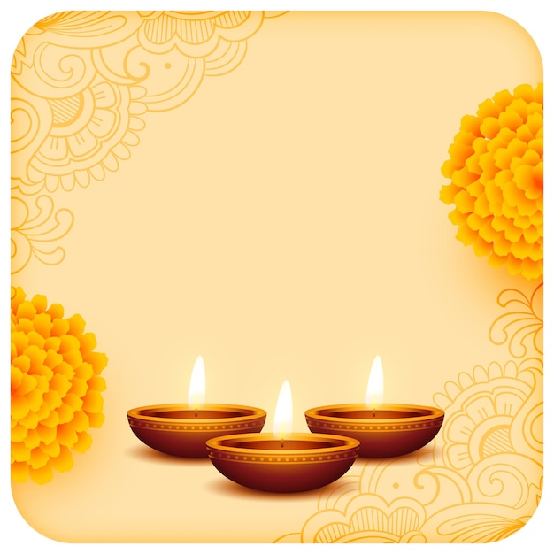 Free vector decorative diwali wishes floral background with diya and text space