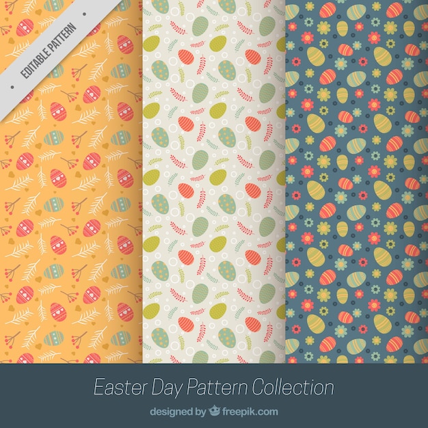 Decorative easter patterns with eggs and vegetation