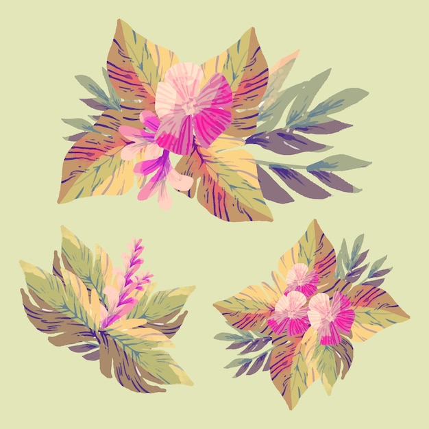 Decorative flowers bundle flat style