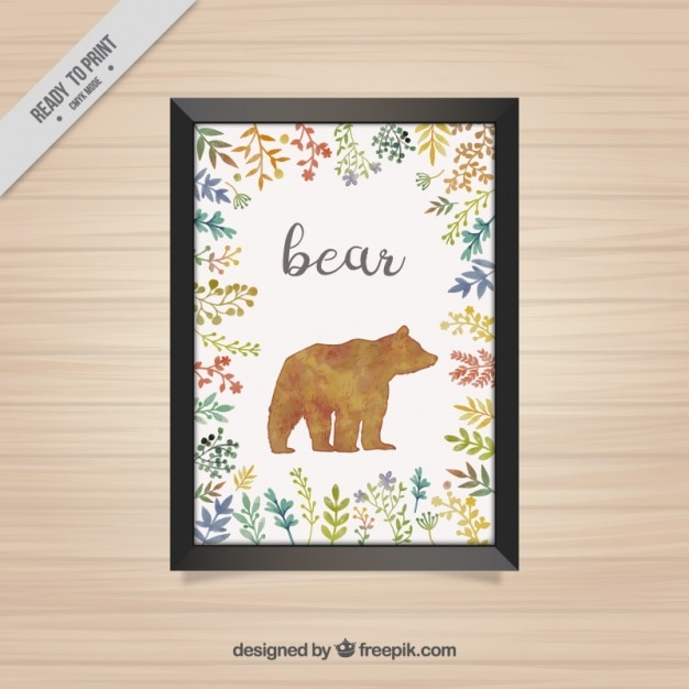 Free vector decorative frame with bear and flowers watercolor