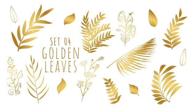 Decorative golden botanical leaves collection