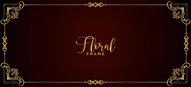 Decorative golden floral frame border red banner design