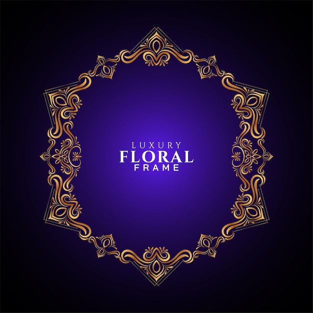 Decorative golden frame design violet background