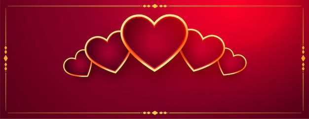 Free Vector decorative golden hearts on red valentines day banner